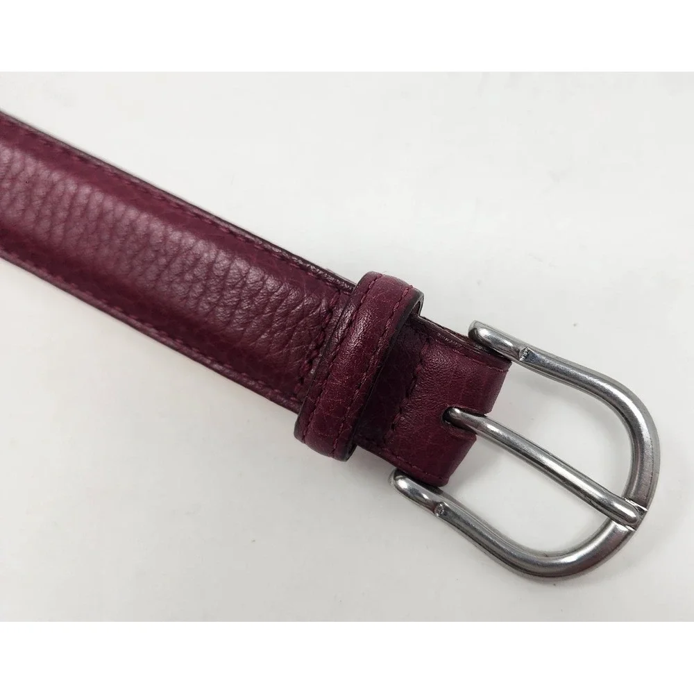 LL Bean Full Grain Leather Belt Women's L Red Classic Silver Buckle